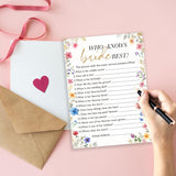 Wildflowers Wedding Games Cards, Who Knows Bride Best Games, Spring Flowers Theme Bridal Shower Game, Bachelorette Party Supplies Engagement Party Favors, Boho Bridal Shower Decorations -06