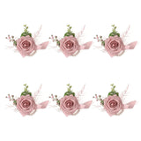 Dusty Rose Wrist Corsage Set Of 6 For Wedding Prom Party, Artificial Flower Wrist Corsage Bracelets, Homecoming Corsage Wristlet, Corsage Flowers For Bride, Bridesmaid, Girls