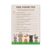 Woodland Animals Baby Shower Feud Game — Pack Of 25 — Country Rustic Gender Neutral Jungle Fun Shower Family Feud Games, Fall Outdoors Shower Activity G601-Bsf
