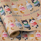 Birthday Wrapping Paper Roll For Boys Girls, Mini Roll, Adorable Cat Kitty Gift Wrap Paper, Colorful Happy Birthday Kraft Paper For Kids' Birthday, Cat Lovers Celebrations, 17 In X 16.4 Ft