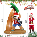 7Ft Santa Claus Playing Guitar Under Coconut Tree Christmas Inflatable Decoration With Led Lights, Suitable For Holiday