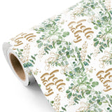 Neutral Baby Shower Wrapping Paper - Mini Roll - 17 Inch X 16.5 Feet - Hello Baby Eucalyptus Sage Green Wrapping Paper For Baby Shower, Baptism Gift Wrap, Kids Birthday