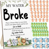 54 Pcs My Water Broke Baby Shower Game With 50 Tiny Plastic Small Mini Ice Baby 3 Ice Cube Trays 1 Display Board Gender Reveal Wooden Sign Gift For Guest Party Decoration(Woodland Animal)