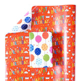 Reversible Birthday Wrapping Paper - Mini Roll - 17 Inches X 33 Feet - For Boys Girls Kids - Happy Birthday Lettering And Colorful Balloons Design For Women Men Baby Shower Holiday