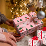 Giolainy Red Car Christmas Wrapping Paper For Kids Men Women - Pink Holiday Gift Wrap With Christmas Trees & Red Car - 4 Sheets (28 X 40 Inches), Easy To Store