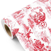 Toile Vintage Christmas Wrapping Paper - Mini Roll - 17 Inch X 16.5 Feet - Santa Toile De Jouy Red Christmas Wrapping Paper For Xmas Holiday, Party Celebration