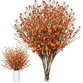 10 Pcs Artificial Thanksgiving Decorations For Fall Home Floral Stems Picks Centerpiece Fall Berry Stems 15.7In Berry Branches Autumn Orange Floral Arrangements For Home Vase Indoor Decor