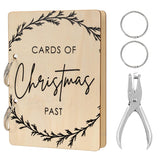 Christmas Greeting Card Holder, Wooden Keepsake Album, Holiday Card Organizer, Festive Photo Keeper & Memory Collection For Christmas, Birthday Cards (Elegant Wreath)