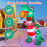 8Ft Christmas Inflatables Outdoor Decorations, Blow Up Yard Dinosaur Decoration With Christmas Hat & Gift Box, Built-In