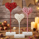 3 Pcs Valentine'S Day Heart Table Sign Decor Rattan Woven Love Tall Rustic Standing Heart Block Set For Home Farmhouse Tabletop Decoration Wedding Engagement Centerpiece, Red Pink White