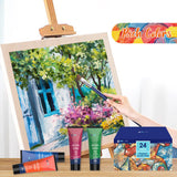 Acrylic Paint Set 24 Colors Craft Paints In Tubes With 10 Art Brushes Rich Pigment For Artists Beginners Kids Painting On Canvas Wood Fabric Crafts, 36Ml/Tube