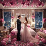 32 Inch I Love You Balloons Pink Silver Balloon With Heart Shaped, Love Foil Balloons And 1000 Pieces Pink Rose Petals For Anniversary Valentine'S Day Proposals Romantic Decoration Kit