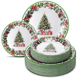100 Pcs Christmas Party Plates Decorations Xmas Tree Collection Disposable Paper Berry Wreath Plates Set For Christmas Holiday Party Decor Serves 50 Guests