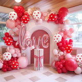 Valentines Day Balloons, Red Pink White Heart Print Balloons With Foil Love Valentines Balloon For Women Girls Birthday Bachelorette Bridal Shower Wedding Engagement Anniversary Party Decorations