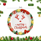50 Pack Christmas Paper Plates 7 Inch, Merry Christmas Antlers Disposable Paper Plates Christmas Dessert Plates Salad Plates For Christmas Party Supplies (White)