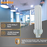 G24Q-2 CFL Light Bulbs 10 Pack 18W 5000K Daylight 4 Pin Double U Twin Tube