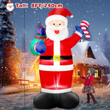 8 Ft Christmas Inflatable Santa Claus With Big Flashing Gift Bag Outdoor Decor, Giant Blow Up Santa With Candy Ip44 Weat