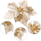 36 Pieces Christmas Poinsettia Glitter Faux Flowers Christmas Artificial Flowers Tree Ornaments Topper Xmas Decorations(Gold)