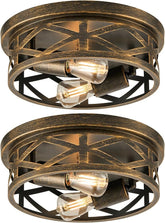 2 Pack Farmhouse Metal Cage Ceiling Lights Oil Rubbed Bronze Flush Mount Fixtures