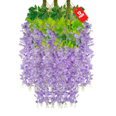 12 Pack Light Purple Wisteria Hanging Flowers, 3.44 Ft Fake Hanging Flowers, Artificial Wisteria Garland Vines For Wedding Room Backdrop Outdoor Patio Garden Decoration