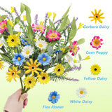 4 Bundles Artificial Daisy Flowers Bouquet Fake Wildflowers Silk Spring Floral Stems Arrangements For Home Indoor Living Room Kitchen Table Vase Wedding Party Decor