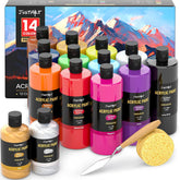 14 Colors Acrylic Paint Set, Including Gold And Silver, 16.9Oz(500Ml) Large Bulk Bottles Adult Artist Paints For Rocks, Mural Walls, Crafts, Glass, Fabric, Ceramic, Canvas