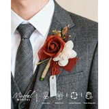 6Pcs Terracotta Boutonniere For Men Wedding - Rust Burnt Orange Artificial Foam Rose Buttonhole With Gold Pins For Groom Groomsmen - Rustic Boho Fall Wedding, Prom Suit, Homecoming Decor