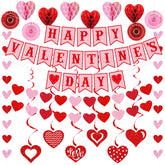 Valentines Day Decorations Set Happy Valentine'S Day Banner Felt Heart Garland Banner Red Pink Hanging Heart Honeycomb Glitter Hanging Swirls For Valentines Day Party Supplies Home Wedding Decor