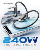 240W USB C to USB C Fast Charging Cable 5FT with Built In Phone Stand Braided Black