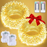 2 Pack 66FT Battery Operated LED Fairy String Lights with Remote Warm White
