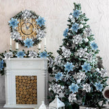 30 Pcs Poinsettia Christmas Artificial Glitter Flower Xmas Flower Poinsettia For Xmas Christmas Tree Craft Decor(Light Blue, Silver)