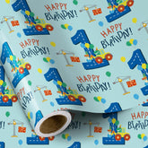 1St Birthday Boy Wrapping Paper - Mini Roll - Dinosaur Truck Happy Birthday Design For Boys' Birthday Party And More - 17 Inches X 16.4 Feet - 1 Year Old