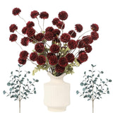 Artificial Flowers For Vase Kiku 8 Stems & 2 Eucalyptus,Fake Flowers Stems For Diy Wedding Bouquets Centerpieces Vase Home Table Kitchen Decorations