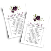 Purple Passion Bridal Shower Games - Would She Rather & This Or That Game - 25 Card Pack For Graduation Parties, Rehearsal Dinners & Birthdays - Modern Floral Design