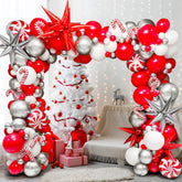 171 Pcs Christmas Balloon Garland Arch Kit With Red,White,Metallic Silver Balloons Candy Foil,Candy Cane Balloons For Christmas Party Decorations