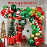 Merry Christmas Dark Green, Red, Chrome & Gold Balloon Garland Arch Kit - 129Pcs With Christmas Tree, Santa, Candy Cane, Star Mylar Balloons For Winter, New Year'S Eve Decoration