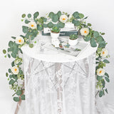 2 Pack 13Ft Artificial Eucalyptus Flower Garland With White Roses, Fake Rose Flower Greenery Garland Floral Vines For Wedding Home Party Table Runner Decor (2Pcs, White)