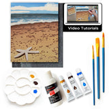 Diy Art Painting Kit For Adults – Learn To Paint Beach Starfish With Video Tutorials, 9 Pieces Canvas Acrylic Paint Set For Adults, Perfect Holiday Gifts Art & Craft For Adults, Beginner