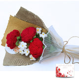 Crochet Flower Bouquet, For Mom, Woman, Valentine, Birthday, Weddings, Graduation (Include Blank Card) (Red Roses) 16.1" X 9.1"