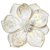 8’’ Large Heads Christmas Glitter Magnolia Flowers Christmas Tree Ornaments Set Of 4 Artificial Flowers With Picks Stems For Xmas Tree Holiday Decorations,White