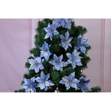 Christmas Glitter Poinsettia Christmas Tree Ornaments Pack Of 12 (Blue)