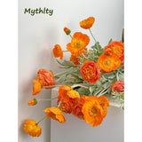 Set Of 6 Poppies Flowers Artificial Silk Flowers With Long Stems Faux Wildflowers Bouquet For Vases Oil Pastel Style For Wedding Party Indoor Home Office Decor (Orange)