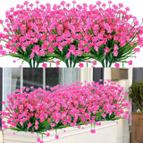 8 Bundles Outdoor Artificial Fake Flowers Uv Resistant Shrubs Plants, Faux Plastic Greenery For Indoor Outside Hanging Plants Garden Porch Window Box Home Wedding Farmhouse Decor (Pink)