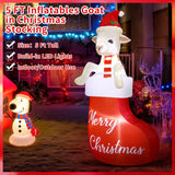 5Ft Christmas Inflatables Goat Outdoor Decoration Inflatables Goat In Xmas Stocking Lighted Blow Up Lamb Climbing Out Fr