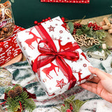 Christmas Wrapping Paper Roll - 17 Inches X 32.8 Feet - Metallic Red Reindeer Ho Lettering Mini Roll Gift Wrap Paper For Winter Holiday Festive Party Celebrations