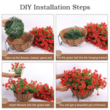 24 Pcs Artficial Outdoor Flowers With Hanging Baskets, 2 Pack Hanging Planter With Red Outdoor Spring Flowers For Christmas Porch Home Patio Yard Decor (2, Red)