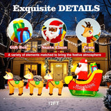 12Ft Christmas Inflatables, Black Santa Claus On Sleigh With Reindeer, Blow Up Christmas Decorations Outdoor With Lights