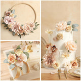 Artificial Flowers Set Champagne Coffee Silk Fake Flowers With Stems For Diy Wedding Bridal Bouquets Cake Arch Floral Arrangement Table Centerpieces Baby Shower Party Home Decorations