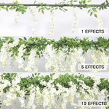 5Pcs 7.2 Ft/Piece Artificial Wisteria Garland Silk Fake White Wisteria Flowers Hanging Greenery Vines Garlands Rattan For Home Garden Wedding Arch Party Indoor Outdoor Decor