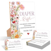 Wildflower Baby Shower Diaper Raffle, Pack Of 1 Wooden Tabletop Sign With Stand And 50 Diaper Raffle Tickets, Floral Baby Shower Game, Gender Reveal Party Decorations - Eh17